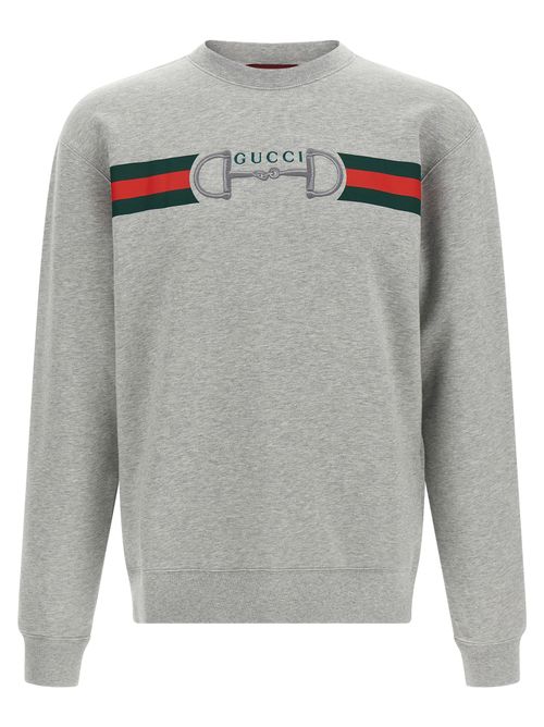 Logo-Embroidered Horsebit Sweatshirt — Gray