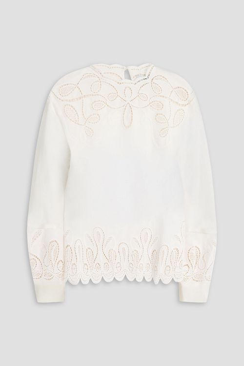 Wendlyn broderie anglaise-trimmed linen-blend top - White - US 6