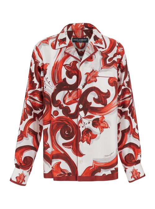Maiolica Print Silk Shirt — Red