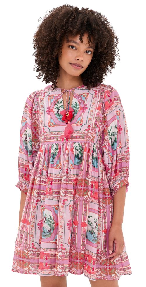 Sylvie Mini Tunic Dress Pink Bird Print