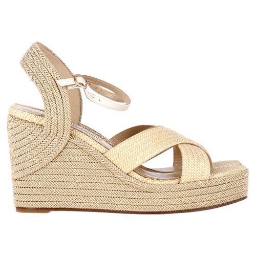 Dellena Espadrille Wedge Sandals in Beige Raffia
