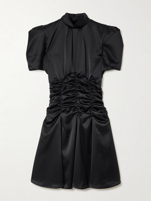 Balthus Ruched Satin Mini Dress - Black