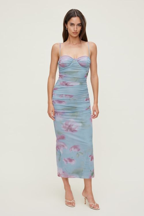 Mona Mesh Midi Dress - Blue - Women Clothing