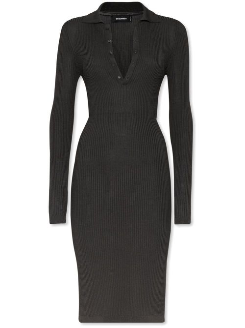 Fine-ribbed midi dress - Grey