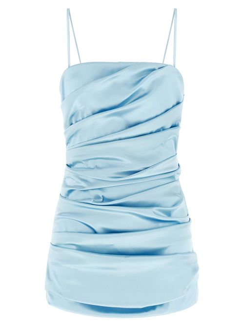 Stretch Satin Draped Dress — Light Blue