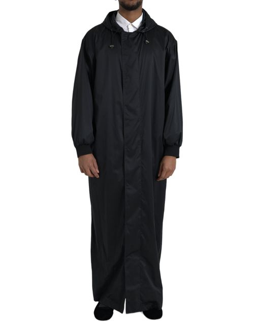 Hooded Polyester Windbreaker Coat — Black