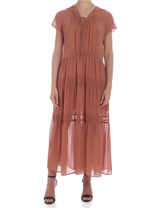 Blushy brown colored semi-transparent dress
