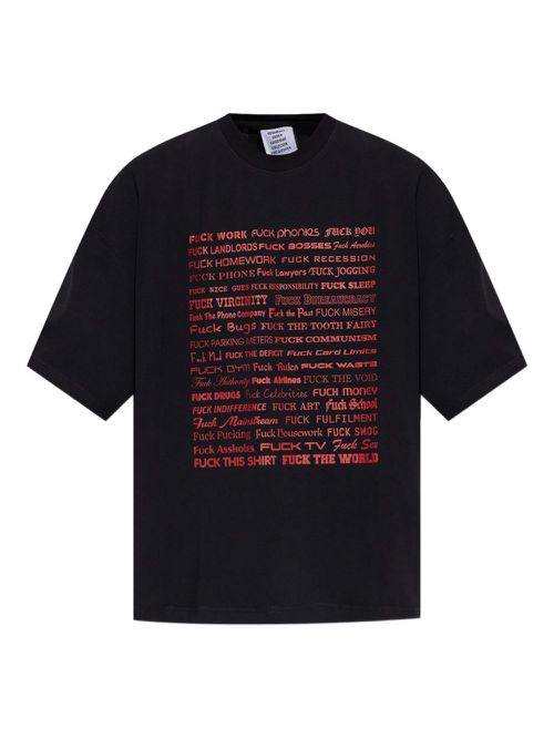 Text-print short-sleeve T-shirt - Black