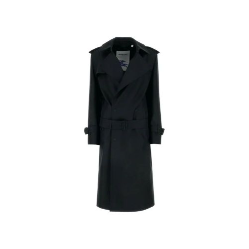Silk-Polyester Blend Trench Coat — Black