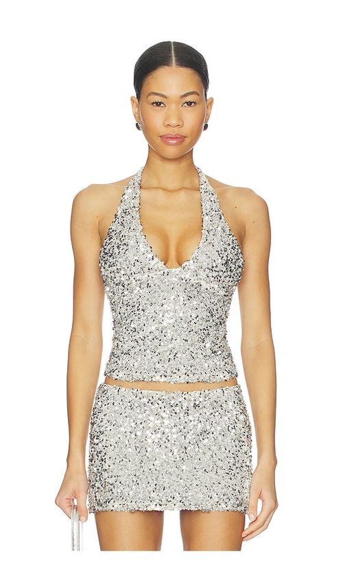 Tiger Mist Reilynn Top in Metallic Silver. - L also in M, S