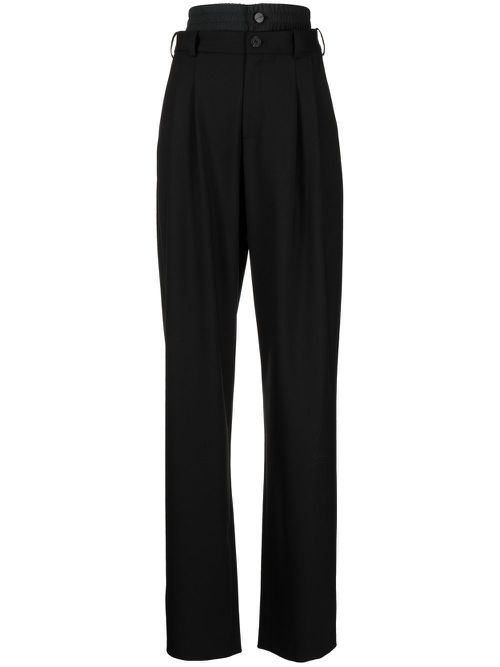 Double-waist straight-leg trousers - Black