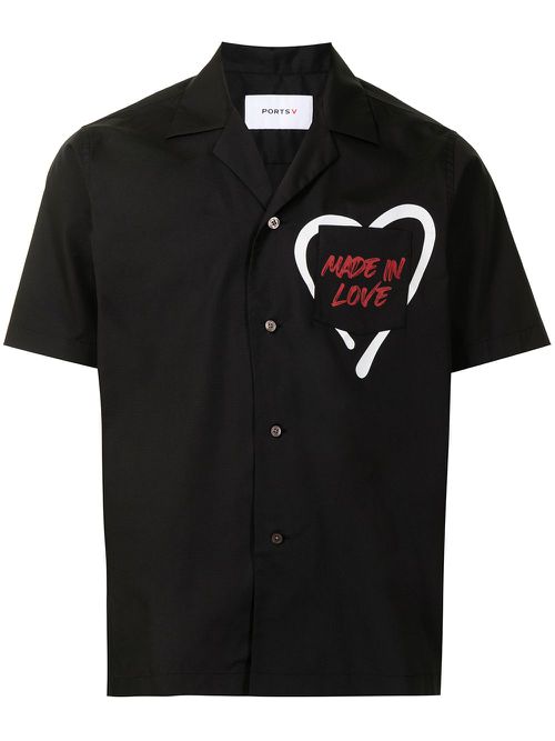 Slogan-print short-sleeved shirt - Black