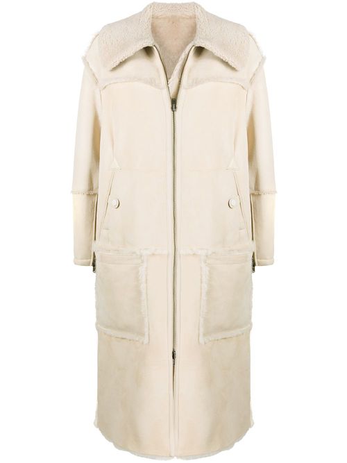 Leather shearling coat - Neutrals