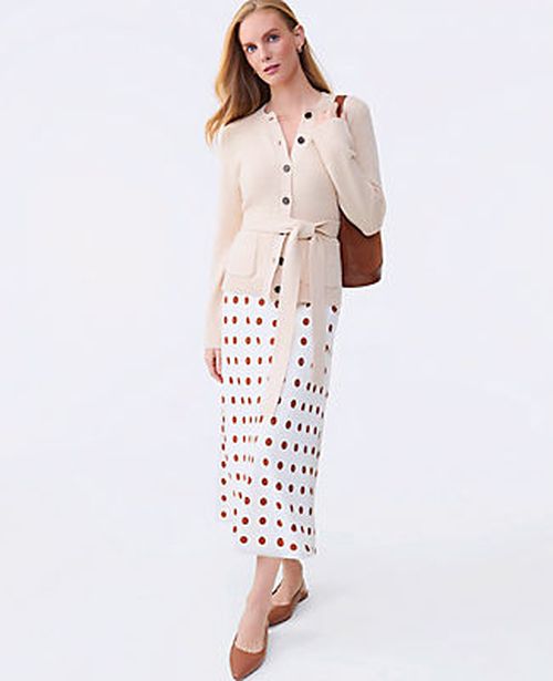 Ann Taylor Dotted Satin Bias Slip Skirt