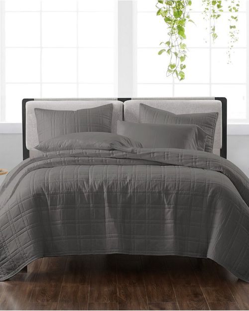 Cannon Solid Grey 3Pc Quilt Set