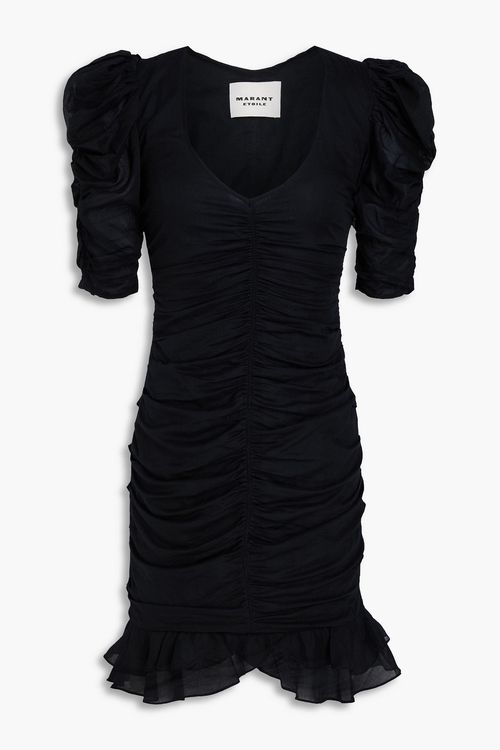 Sireny ruched cotton-voile mini dress - Black - FR 34