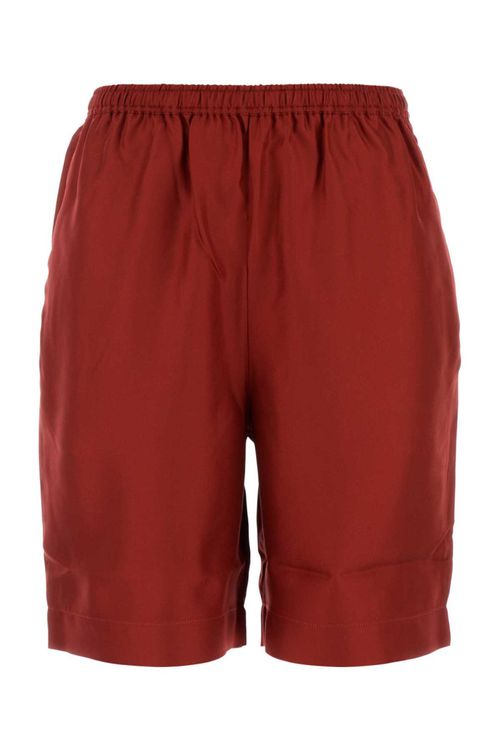Red silk Zinnia bermuda shorts