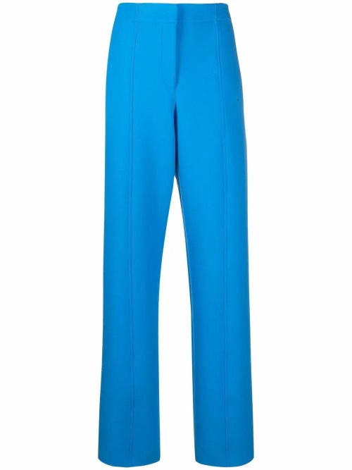 High-Waisted Straight-Leg Trousers — Blue