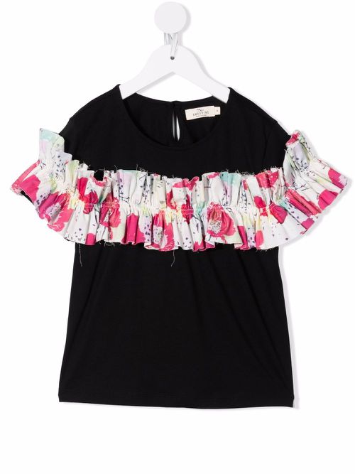 Floral-ruffle top - Black