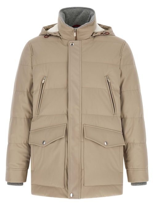 Beige Quilted Parka Jacket
