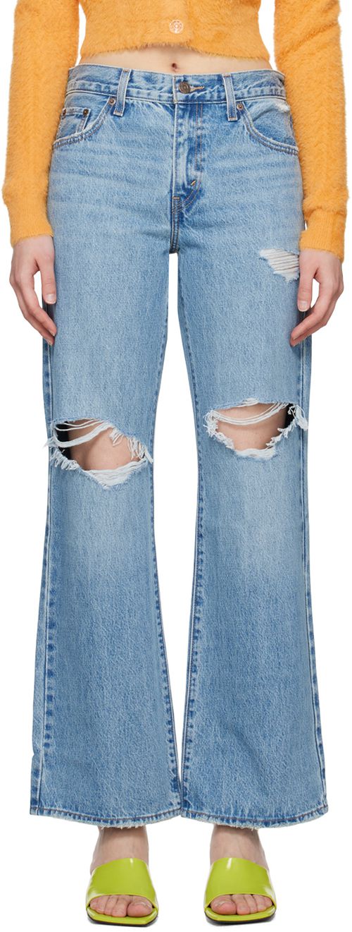 Blue Baggy Bootcut Denim Jeans