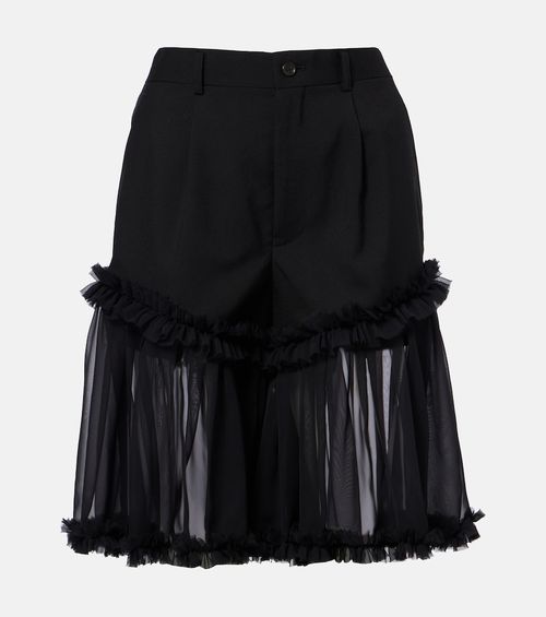 Ruffled tulle and wool shorts