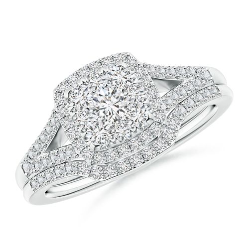 Angara 1.02 Carats Cushion Composite Diamond Halo Split Shank Bridal Set in Platinum