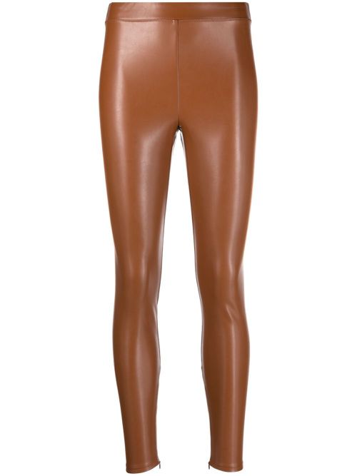 Ankle-zip faux-leather leggings - Brown