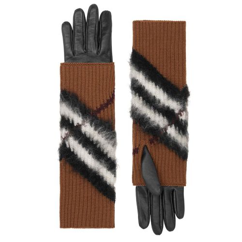 Chevron Lambskin Leather Gloves with Removable Overlay