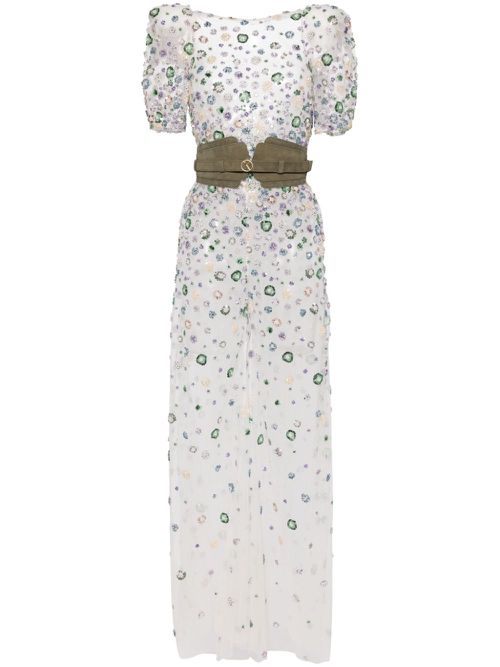 Beaded tulle jumpsuit - White