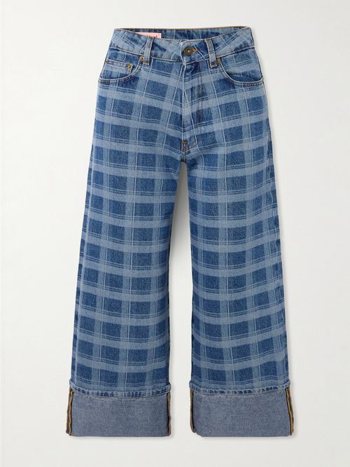 Leo Cropped Checked High-rise Straight-leg Jeans - Blue