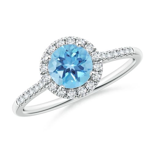 Angara 0.95 Carat Round Swiss Blue Topaz Halo Ring with Diamond Accents in Platinum