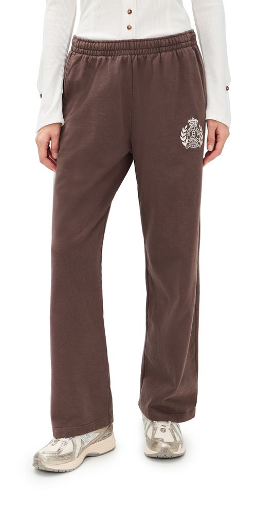 NY Crest Embroidered Wide Sweatpants Chocolate