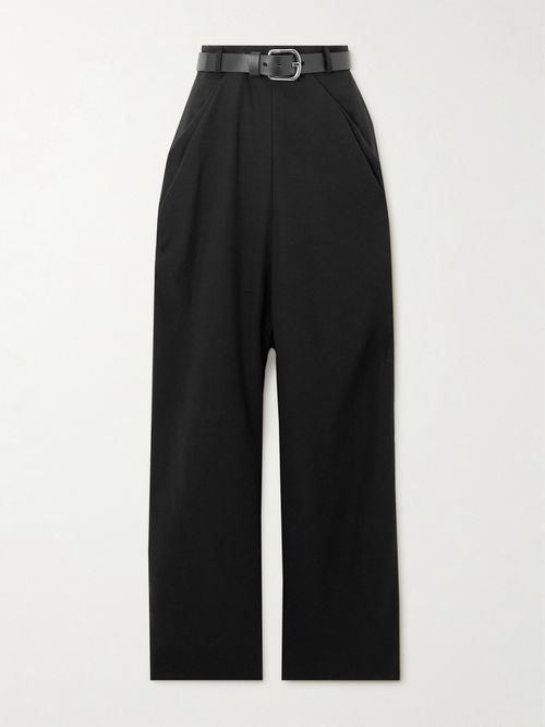 Belted Draped Cotton-twill Pants - Black