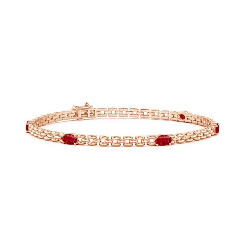 Angara 1.25 Carats Five Stone Oval Ruby Station Link Bracelet in 14K Rose Gold