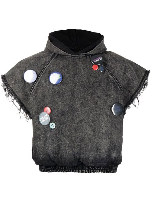 Badge-embellished sleeveless hoodie - Black
