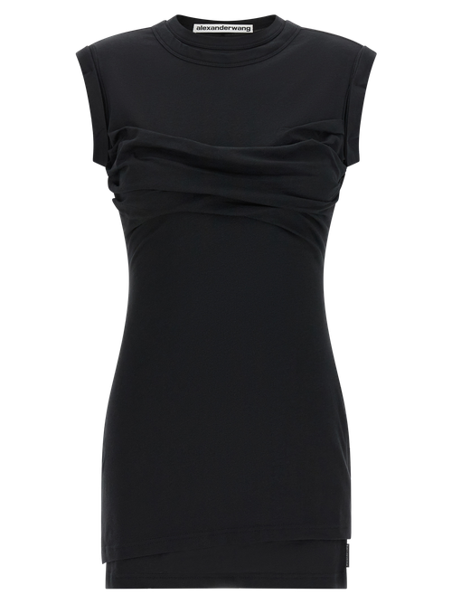 Ruched Cotton Tank Top — Black