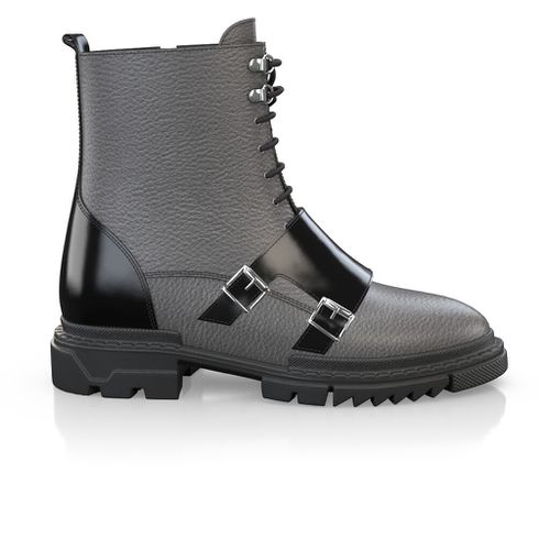Rangers Bottines à lacets et semelle crantée Homme Faites main en Italie en Cuir Gris charbon - Sur Mesure, Boucles, Lacets - GIROTTI