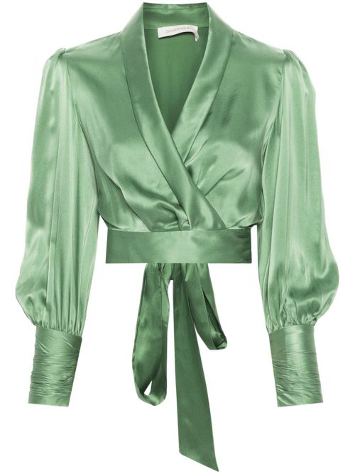 Silk cropped wrap top - Green