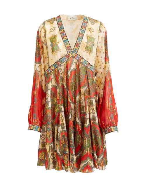 에트로 여성 멀티컬러 플로럴 페이즐리 프린트의 쇼트 실크 드레스 12623202