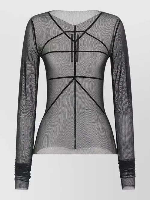 Rick Owens - temple long sleeve sheer geometric top