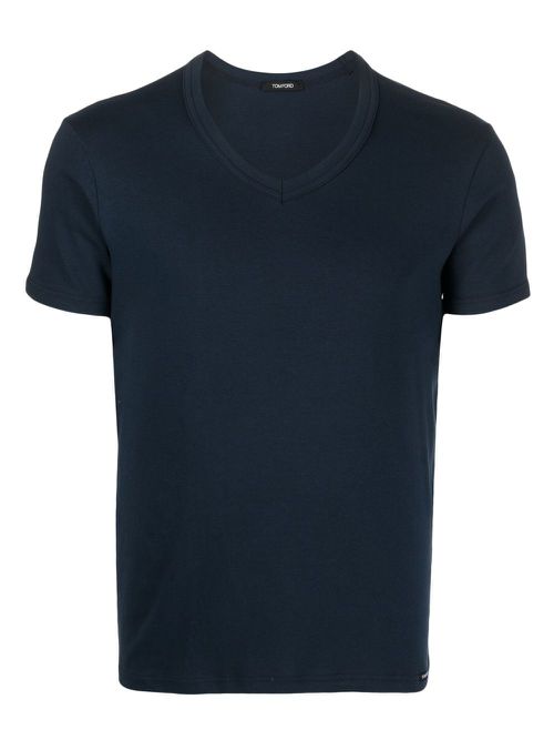 V-neck short-sleeve T-shirt - Blue