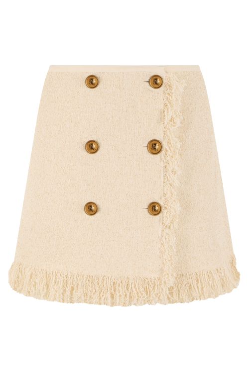 High-Waisted Bell-Shape Mini Skirt with Front Decorative Buttons