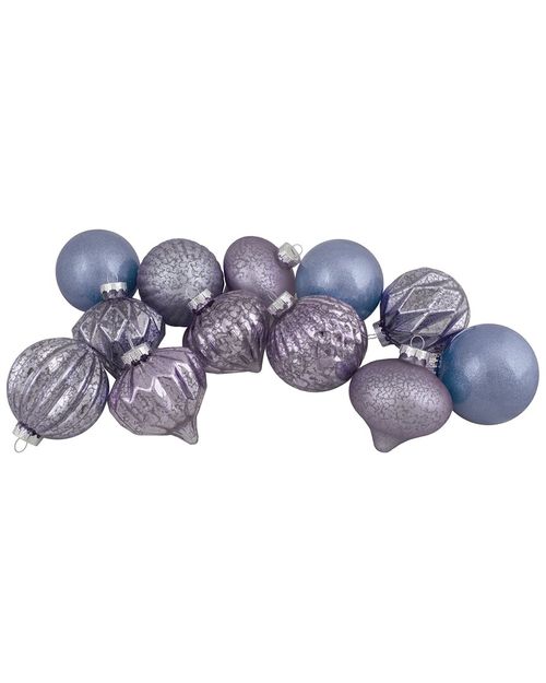 Northlight Set of 12 Purple Tone Finial And Glass Ball Christmas Ornaments
