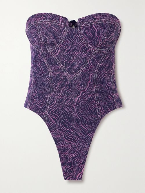 + The Vanguard Strapless Denim-jacquard Bodysuit - Purple