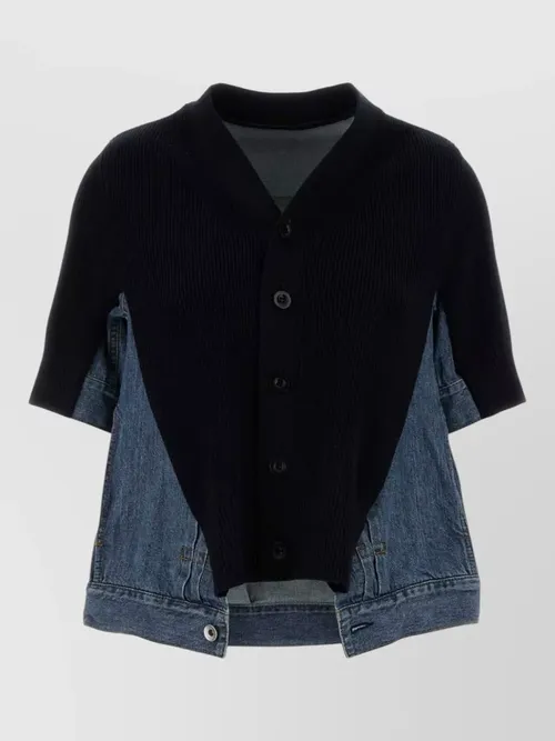 Sacai - denim knit cardigan contrast short sleeve