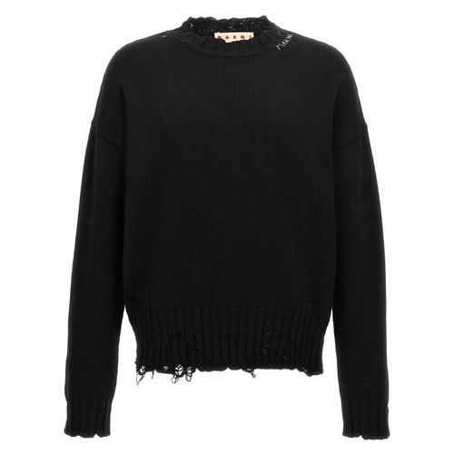 Destroyed Effect Twisted Crewneck Sweater