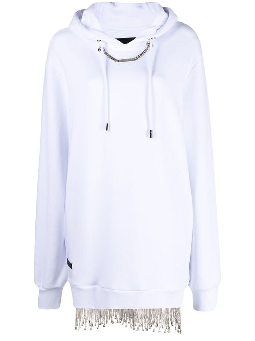 Crystal-embellished sweatshirt dress - White