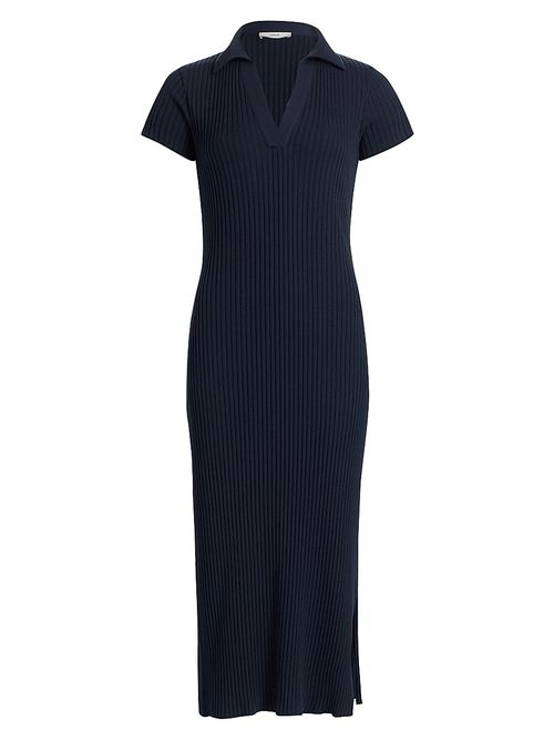 Women's Rib-Knit Cotton-Blend Polo Midi-Dress - Coastal