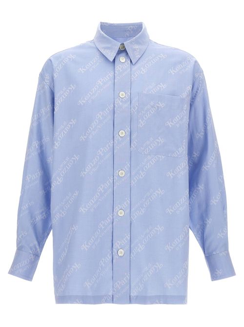 Logo-Print Cotton Shirt — Blue